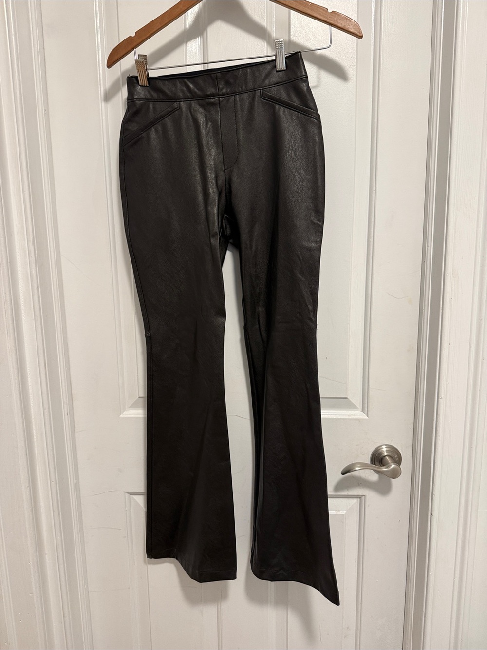 SPANX Black Faux Leather Flare Pants